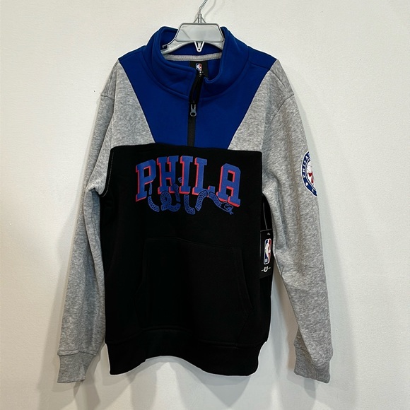 BNWT NBA Philadelphia 76ers Sixers Youth 1/4 Zipper Pullover Sweatshirt Sz 10/12 - Picture 2 of 10